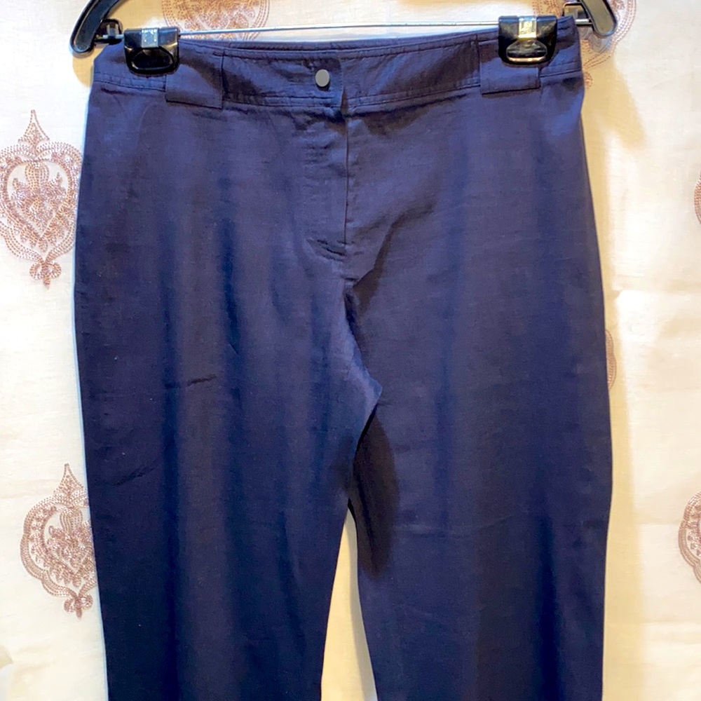 ELIE TAHARI NAVY LINEN/VISCOSE/ELASTANE FLARE HEM PANTS SZ 6P